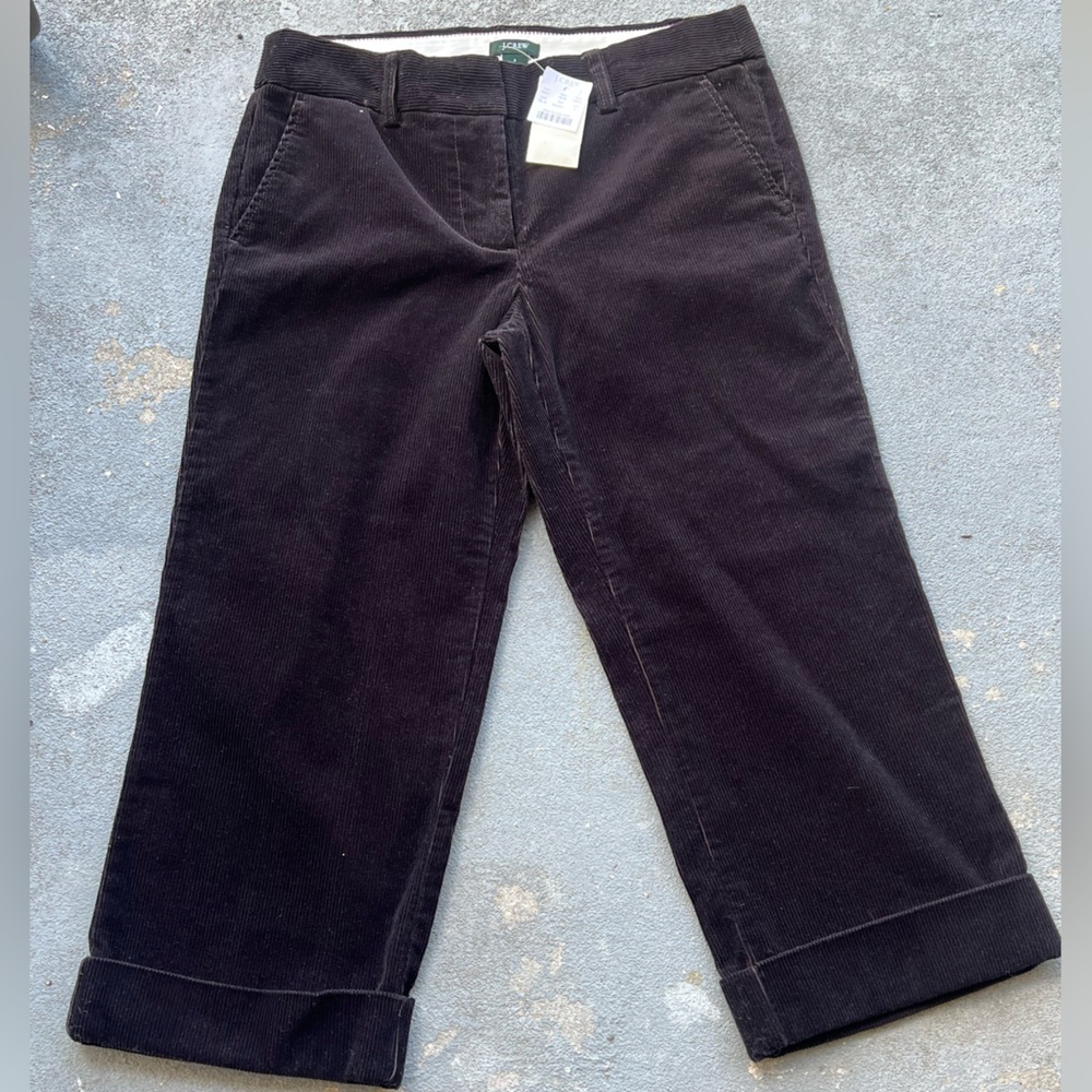 J Crew Corduroy Cropped Capri Pants Cuffed Hem Black Women’s 2 Mid-Rise Cotton